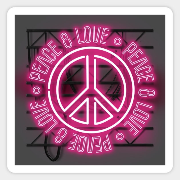 Peace and Love - Pink Neon Symbol Sticker by wholelotofneon